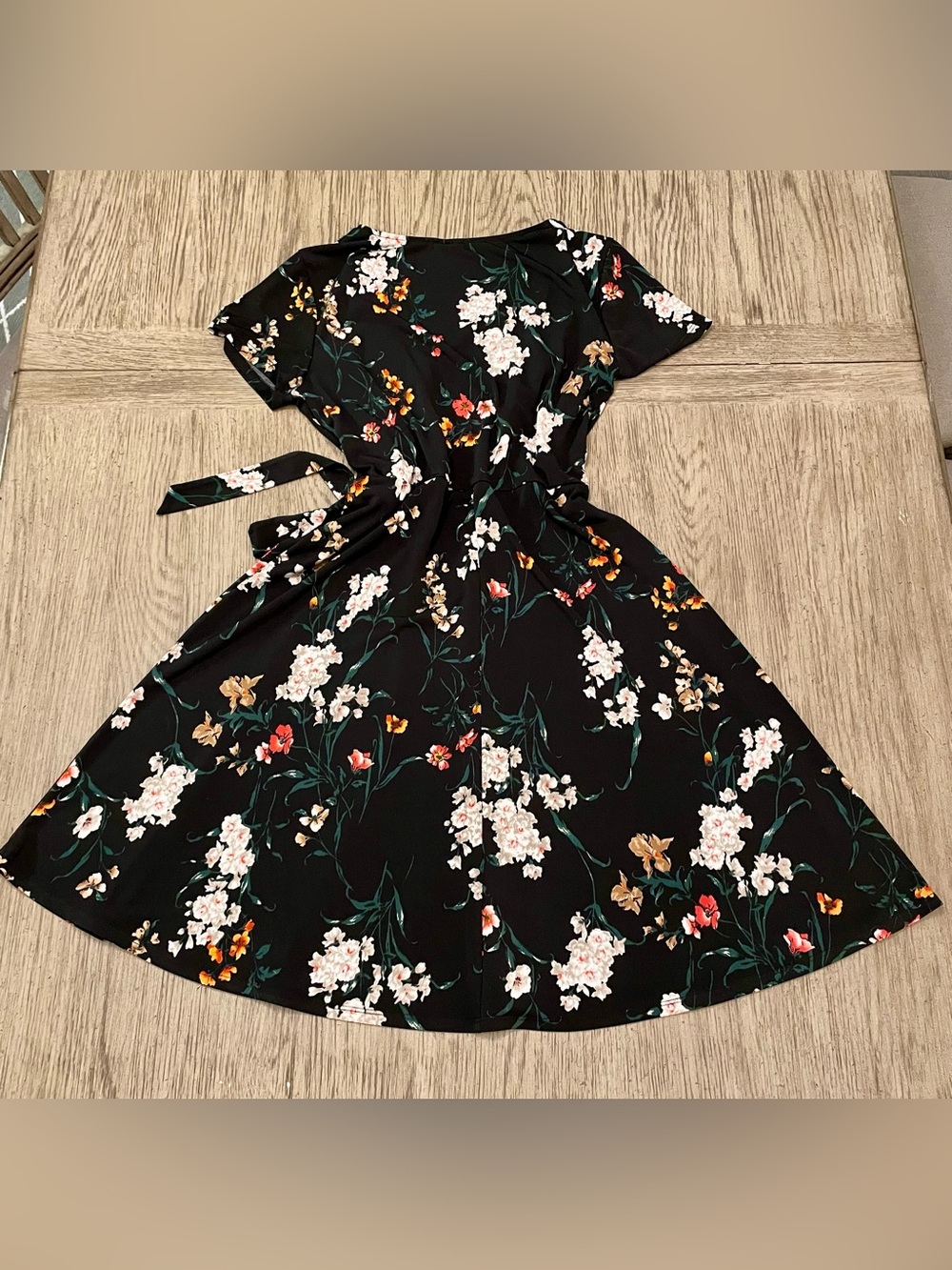 Kaileigh dress, black with florals, side tie, medium - Picture 2 of 3